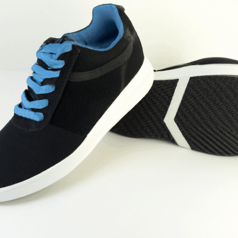 A pair of trendy black sneakers featuring blue laces and a comfortable design, perfect for casual outings.